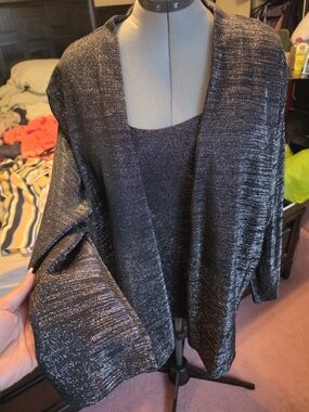Metallic Black Open-Front Women's Sweater Cardigan NWT PLUS SIZE 3X